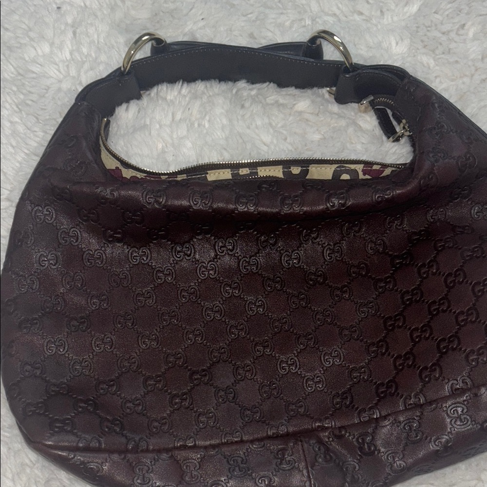 COPY - Gucci Brown Textured Hobo Bag with Metallic Accents